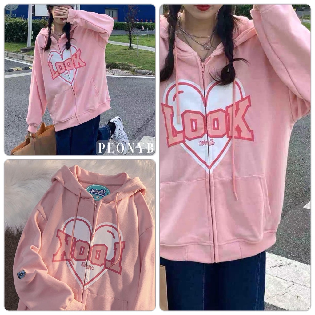Hoodie khóa zip bánh bèo kiểu dáng phồng học sinh hàn quốc