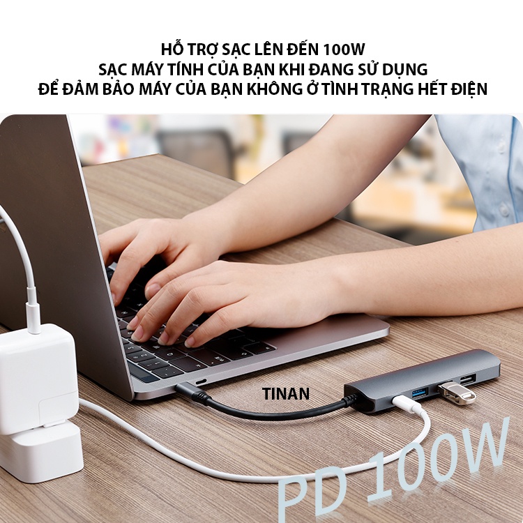 Bộ Adapter Chuyển Đổi TypeC Sang HDMI 4K/ USB/ PD100W, Dùng Cho Máy Tính, Điện Thoại