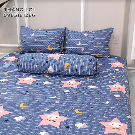 Drap Cotton 100% Thắng Lợi chính hãng Mẫu Sao Xanh IN LOGO THẮNG LỢI vệ sinh dễ dàng.