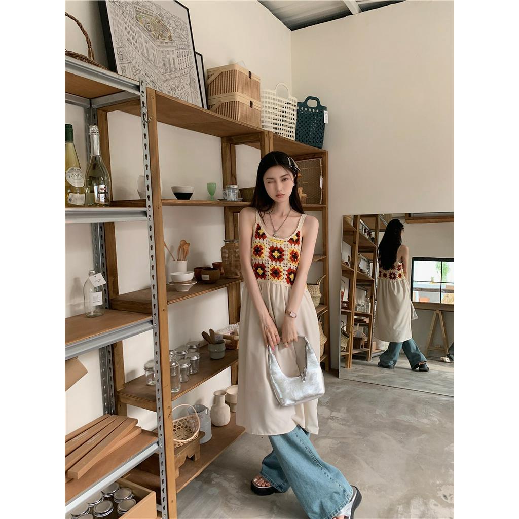 Váy Dài Đan Móc Xuyên Thấu Màu Sắc Tương Phản Thời Trang Mùa Hè 62101