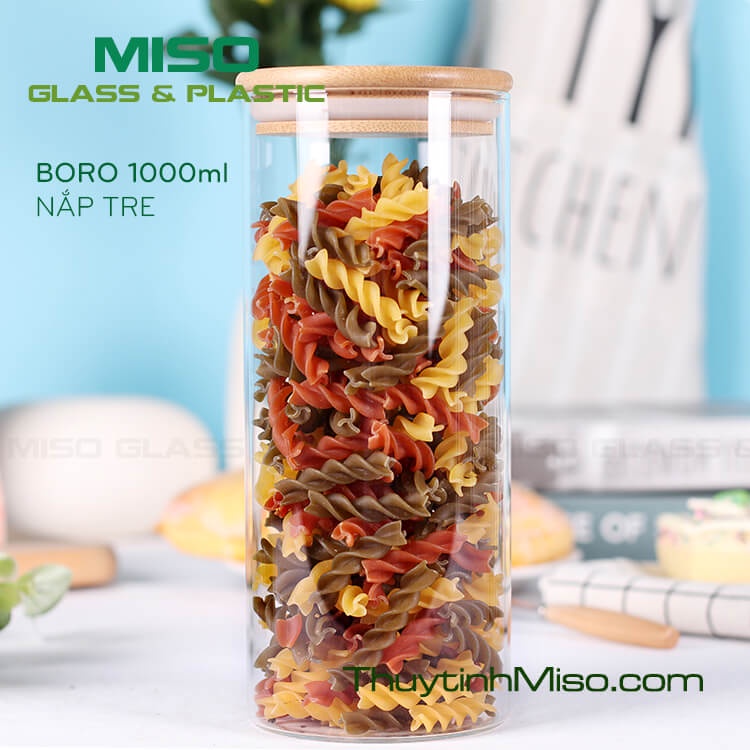Hũ thủy tinh nhập khẩu Borosilicate nắp gỗ 1000ml
