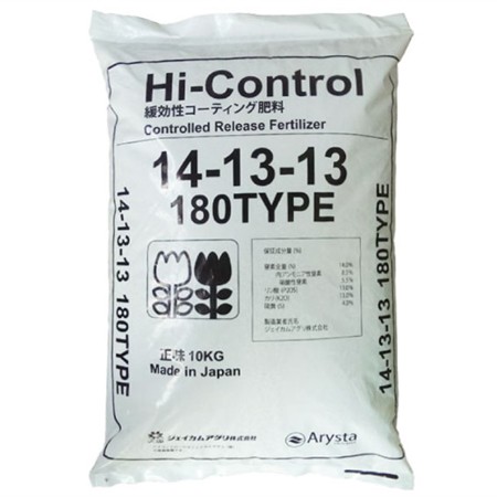 Phân chì tan chậm Nhật 14-13-13 Hi-Control có kiểm soát, dù mưa nhiều, độ ẩm cao phân vẫn tan ra 3%