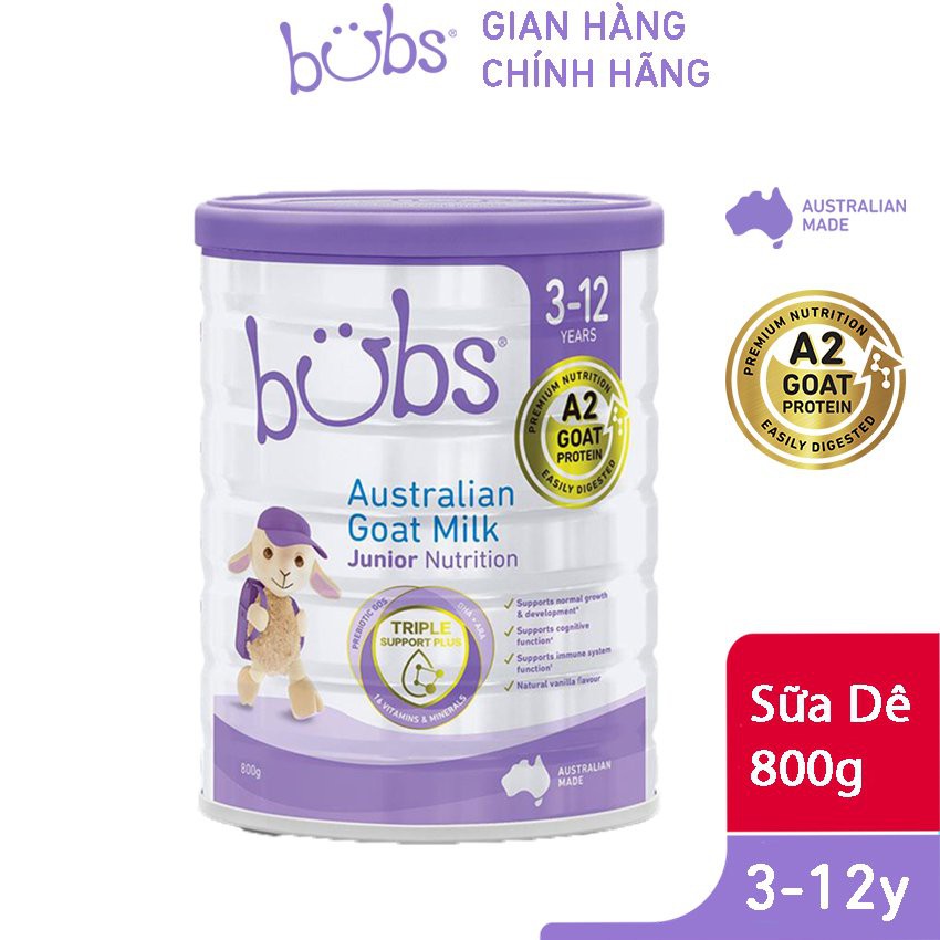 Sữa Bột Dê Bubs Cao Năng Lượng Dành cho trẻ từ 3-12 tuổi 800g - Bubs® Australian Goat Milk Junior Nutrition Drink