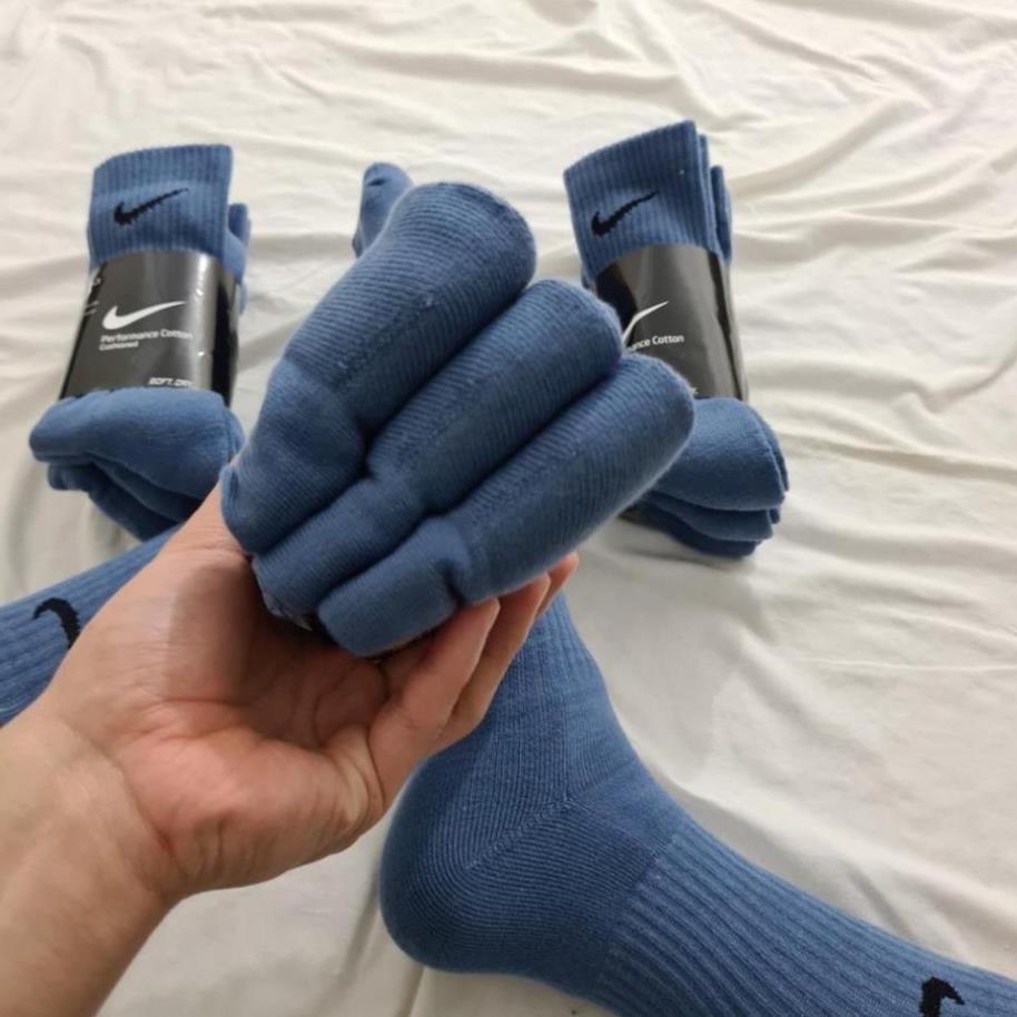 Pack 3 đôi tất thể thao Nike cao cổ màu Blue bền đẹp thấm hút mồ hôi, dày dặn thoải mái