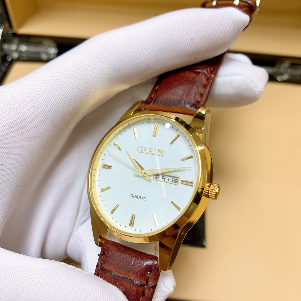(Tặng pin dự phòng + hộp) Đồng Hồ Nam dây da thời trang Cao Cấp OLEVS | BigBuy360 - bigbuy360.vn