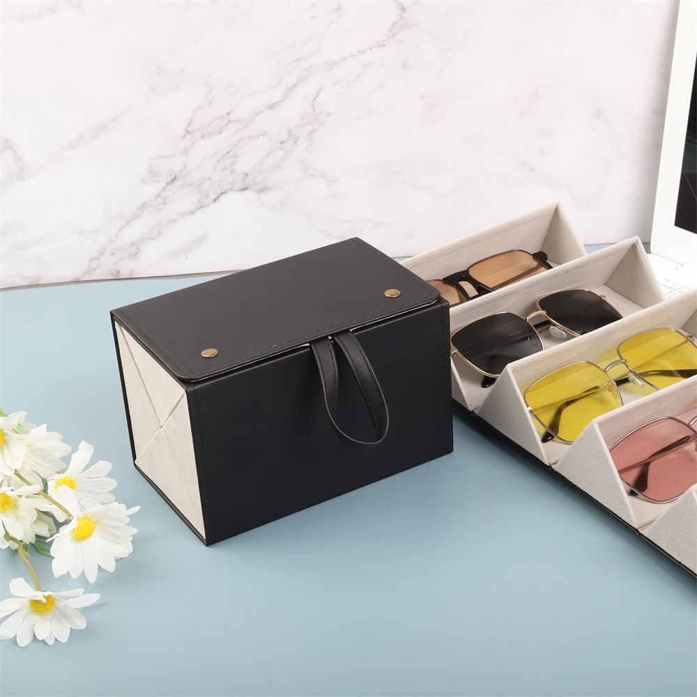 Hộp Đựng Mắt Kính Bằng Da Sức Chứa Lớn Siêu Nhẹ 4 Ngăn/3-Grid/2 Hộp