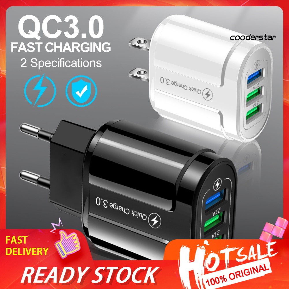 ★COOD★Portable Travel QC3.0 3A Fast Charging Phone Adapter 3 USB Ports Wall Charger