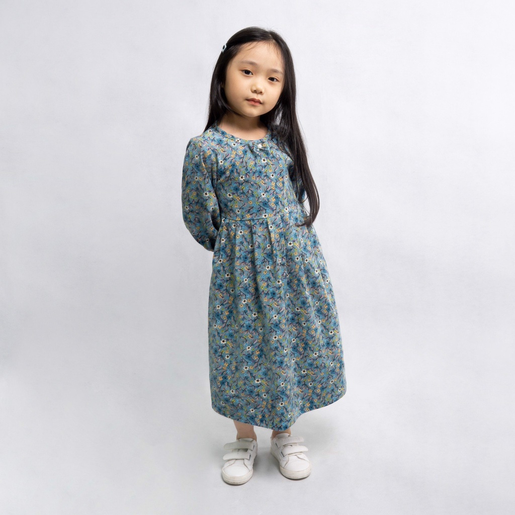 Váy bé gái SAYME đầm nhung tăm thu đông dáng xòe xếp ly hoa nhí GCDR0039-40