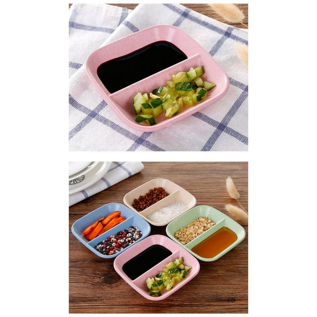 Chén Đựng Gia Vị, Chén Đựng Nước Chấm 2 Ngăn, Đĩa 2 Ngăn Nhỏ Đựng Đồ Ăn Kèm Bằng Nhựa Lúa Mạch