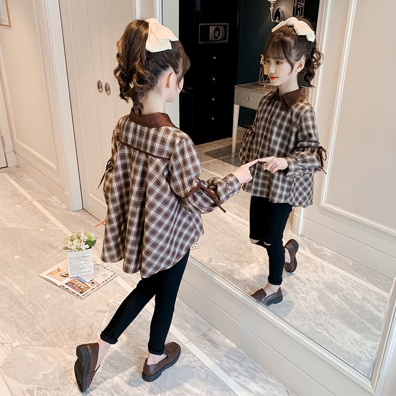 Korean Style Spring and Autumn Korean Style Baby Girl's Long Sleeve Plaid Shirt Jacket