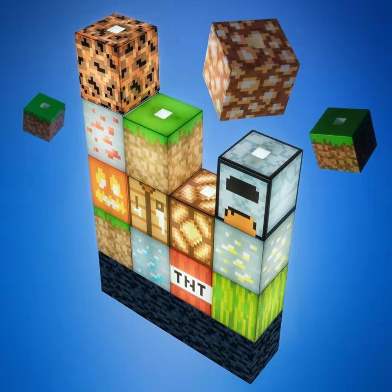 Đèn bằng nhựa ABS hình dạng khối vuông phong cách minecraft sạc bằng đầu USB trang trí bàn làm việc chất lượng cao