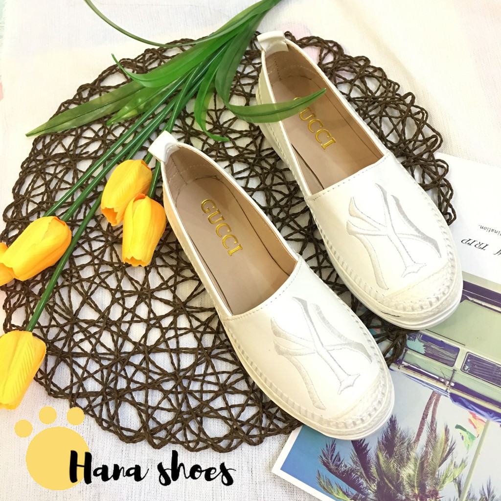 Hình thật_ Giày lười slip on nữ NY da mềm bọc cói vintage