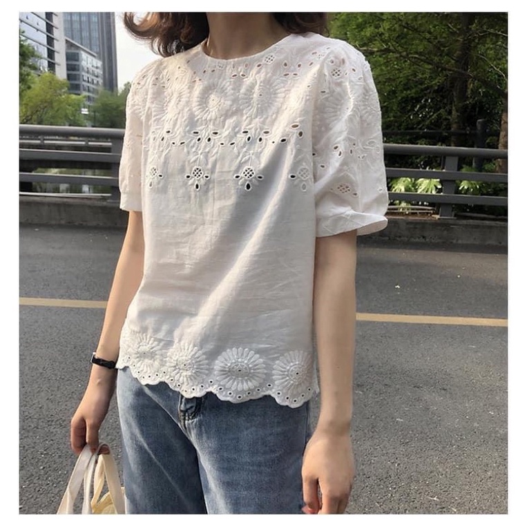 Áo xô trắng ren lỗ | BigBuy360 - bigbuy360.vn