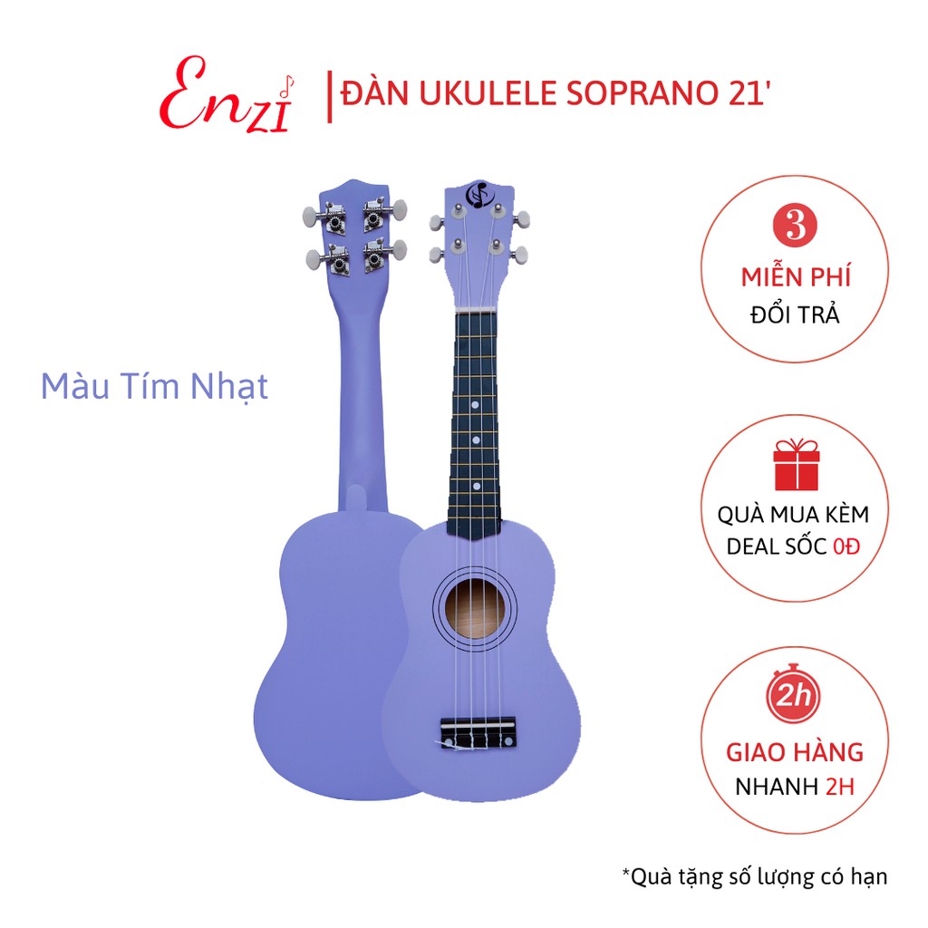 Đàn ukulele soprano gỗ xịn nhiều màu sắc size 21 inch hàng cao cấp Enzi