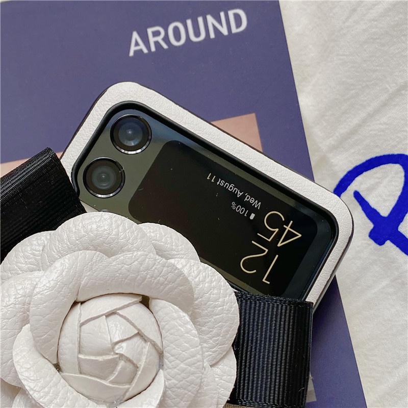 Bao Da Điện Thoại Họa Tiết Hoa Trà Đính Ngọc Trai Sang Trọng Cho samsung galaxy z flip 4g 5 4 3 zflip5 zflip4 5g Ốp