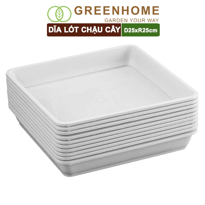 Bộ 5 Dĩa lót chậu cây, D25xR25cm, hình vuông, nhựa nguyên sinh, bền, đẹp | Greenhome