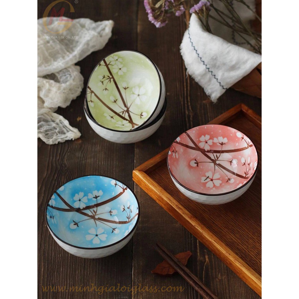 Bộ 6 chén cơm sứ (bát cơm) phong cách Nhật Bản - Hoa văn Bốn mùa rực rỡ