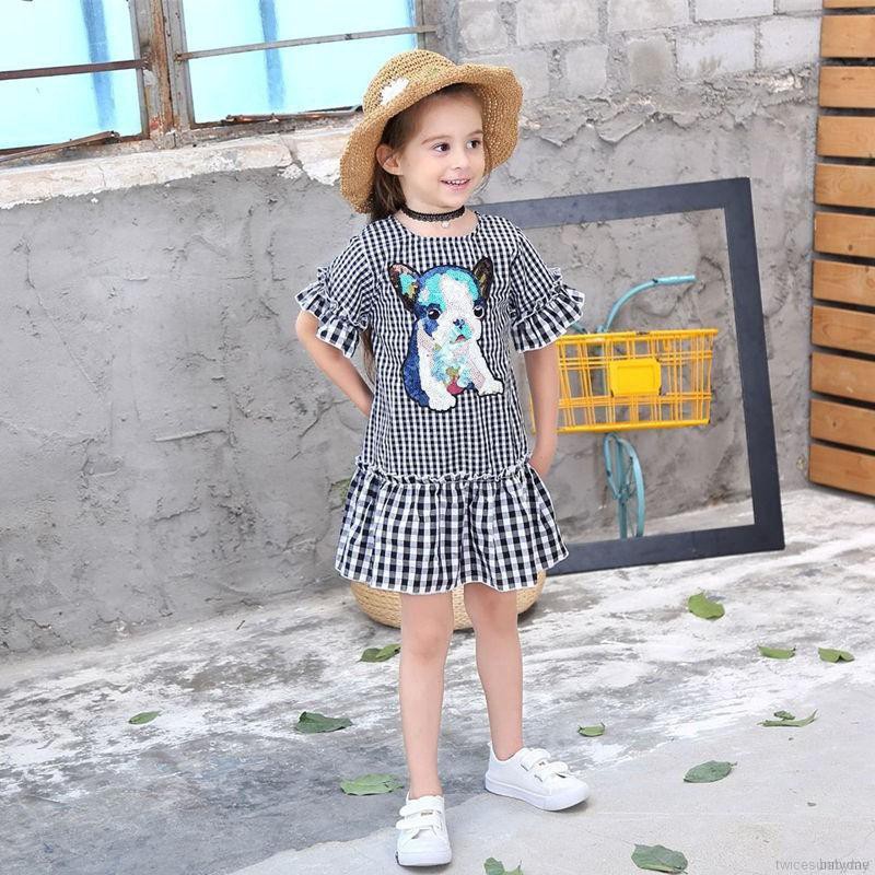 Đầm kẻ ca rô đính sequin lấp lánh đáng yêu dành cho bé gái