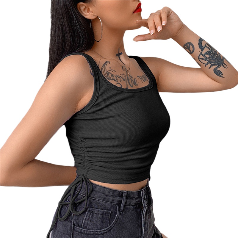 Áo Croptop Dệt Kim Sát Nách Thiết Kế Dây Rút Quyến Rũ