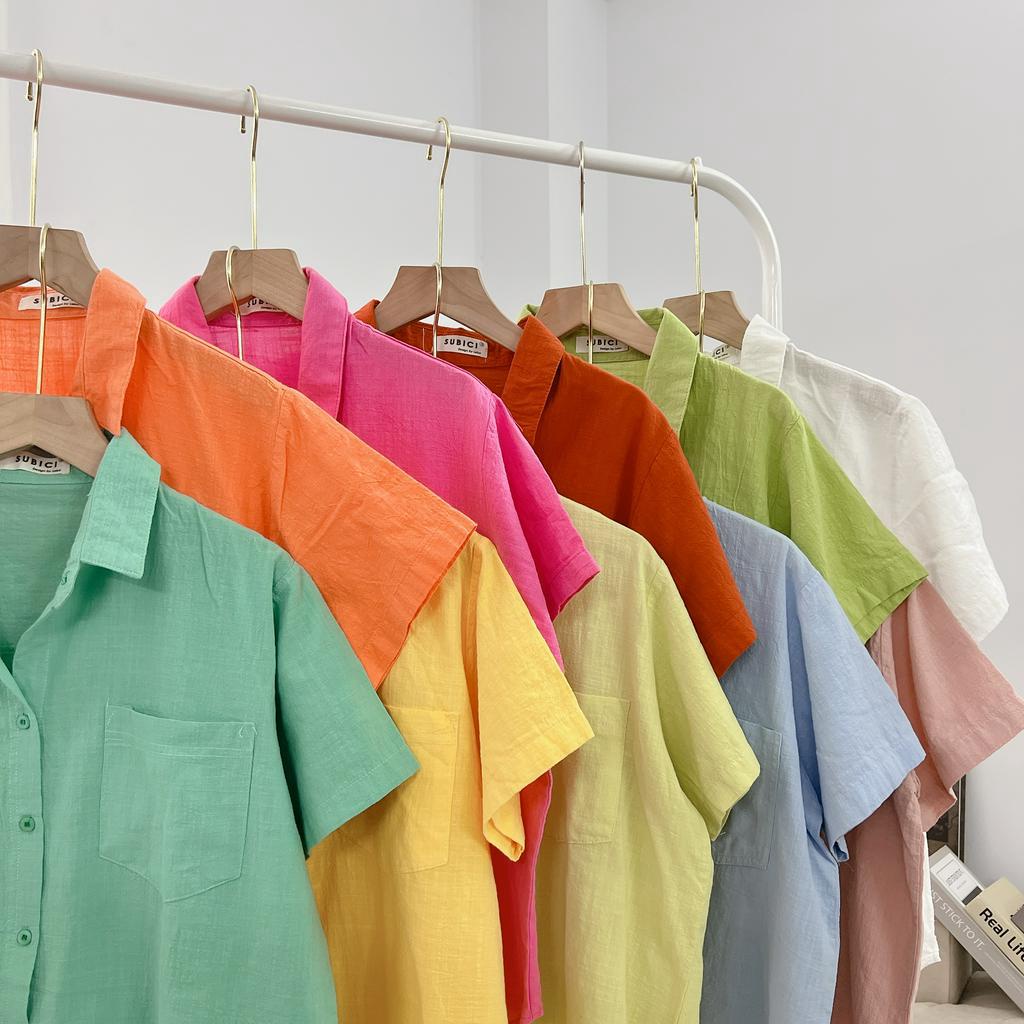 Áo Sơ Mi Nữ Nhiều Màu Cộc Tay 2 Túi Mùa Hè Mềm Mát Freesize, Sơ Mi Công Sở Nữ Chất Linen Bột SUBICI