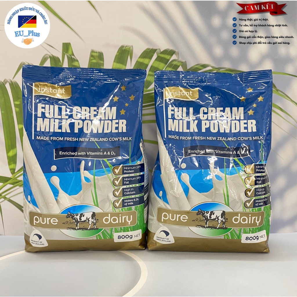 Sữa bột nguyên kem tan nhanh Instant full cream milk powder Pure Dairy 800g (400g)