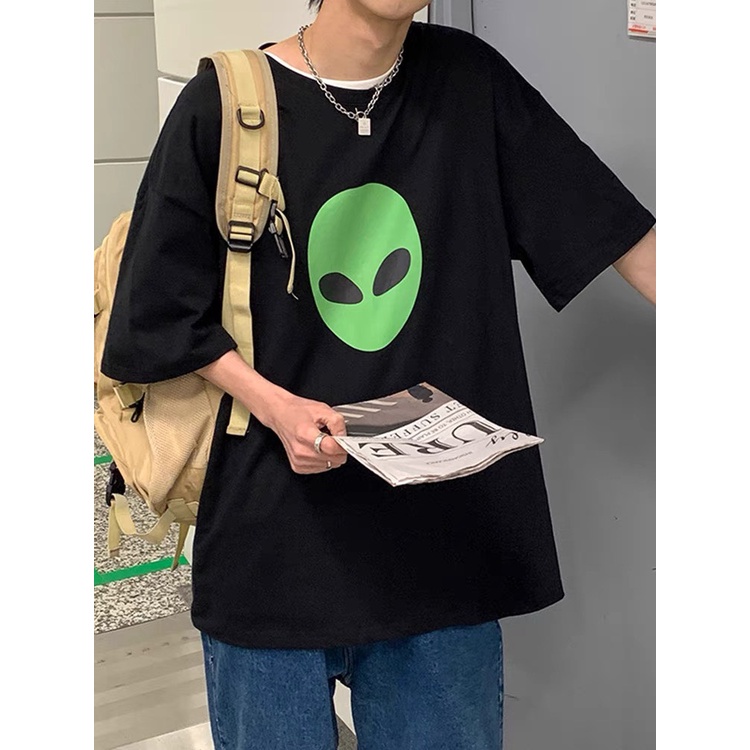 Áo thun nam nữ form rộng cổ tròn tay lỡ áo phông unisex cotton oversize  giá rẻ in mặt xanh APQ12