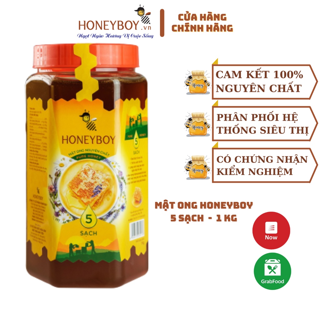 Mật Ong HONEYBOY 5 Sạch Nguyên chất 100% - 1 kg (tương đương gần 800ml)