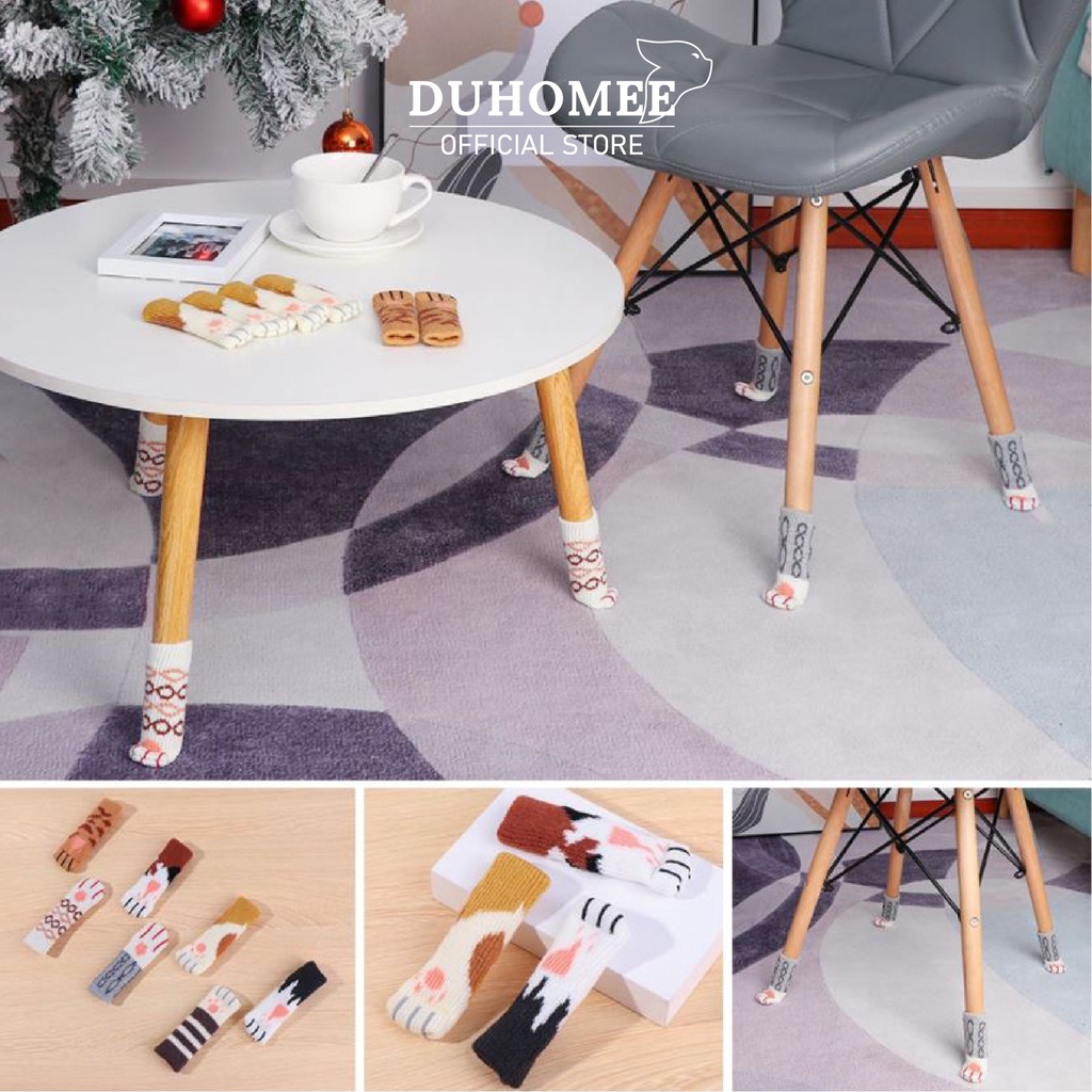 Set 4 tất bọc chân ghế chống trượt chống xước sàn nhà in hình chân mèo dễ thương
