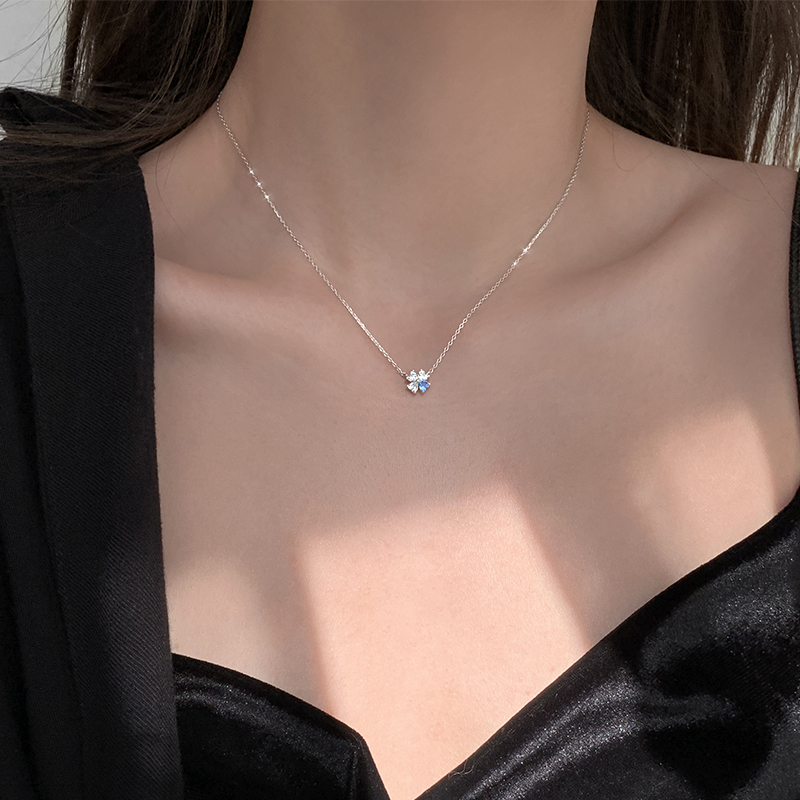 S925 Silver Clover Face Crystal Necklace