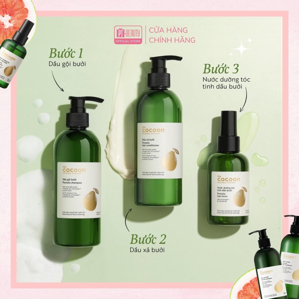 COMBO gội xả bưởi 3 bước không sulfate giảm gãy rụng tóc Cocoon