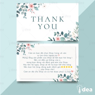 Card Cám Ơn, Phiếu Cảm Ơn, Card Thank You cho Shop Bán Hàng - Size 9 x 5.4 cm - In Họa Tiết Hoa Lá Đơn Giản Màu Xanh 02
