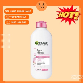 💝 freeship 💝 nước tẩy trang garnier solution micellaire lactée tout en 1 mọi loại da - 400ml - hồng sữa