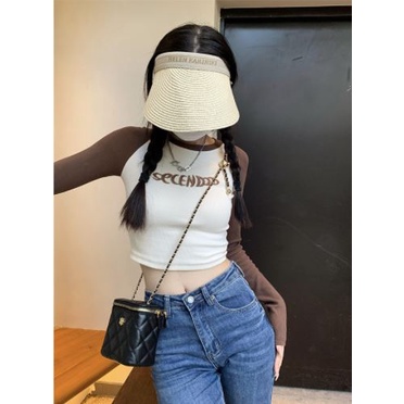 Áo Thun Lửng Tay Dài Thêu Chữ Trẻ Trung Cho Nữ