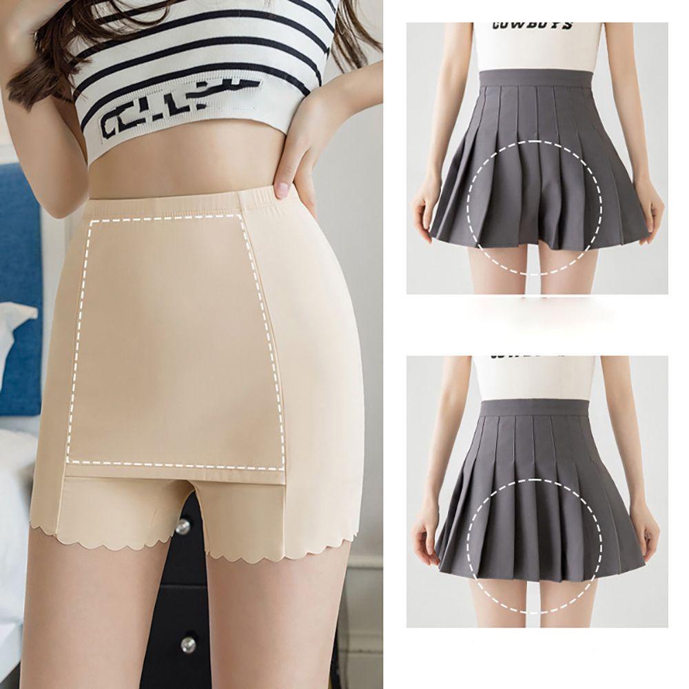 Quần Short An Toàn Bằng Lụa Cotton Phối Ren Lưng Cao Co Giãn Không Đường May Chống Chói Thời Trang Hàn Quốc Cho Nữ
