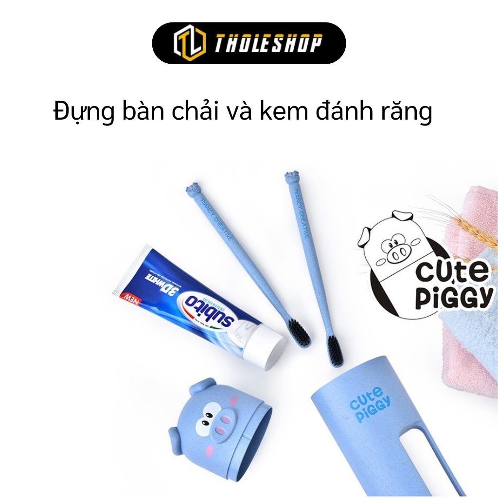 Hộp Đựng Bàn Chải Du Lịch - Lọ Bảo Quản Kem Đánh Răng Kèm 2 Bàn Chải Hình Heo Piggy 8356