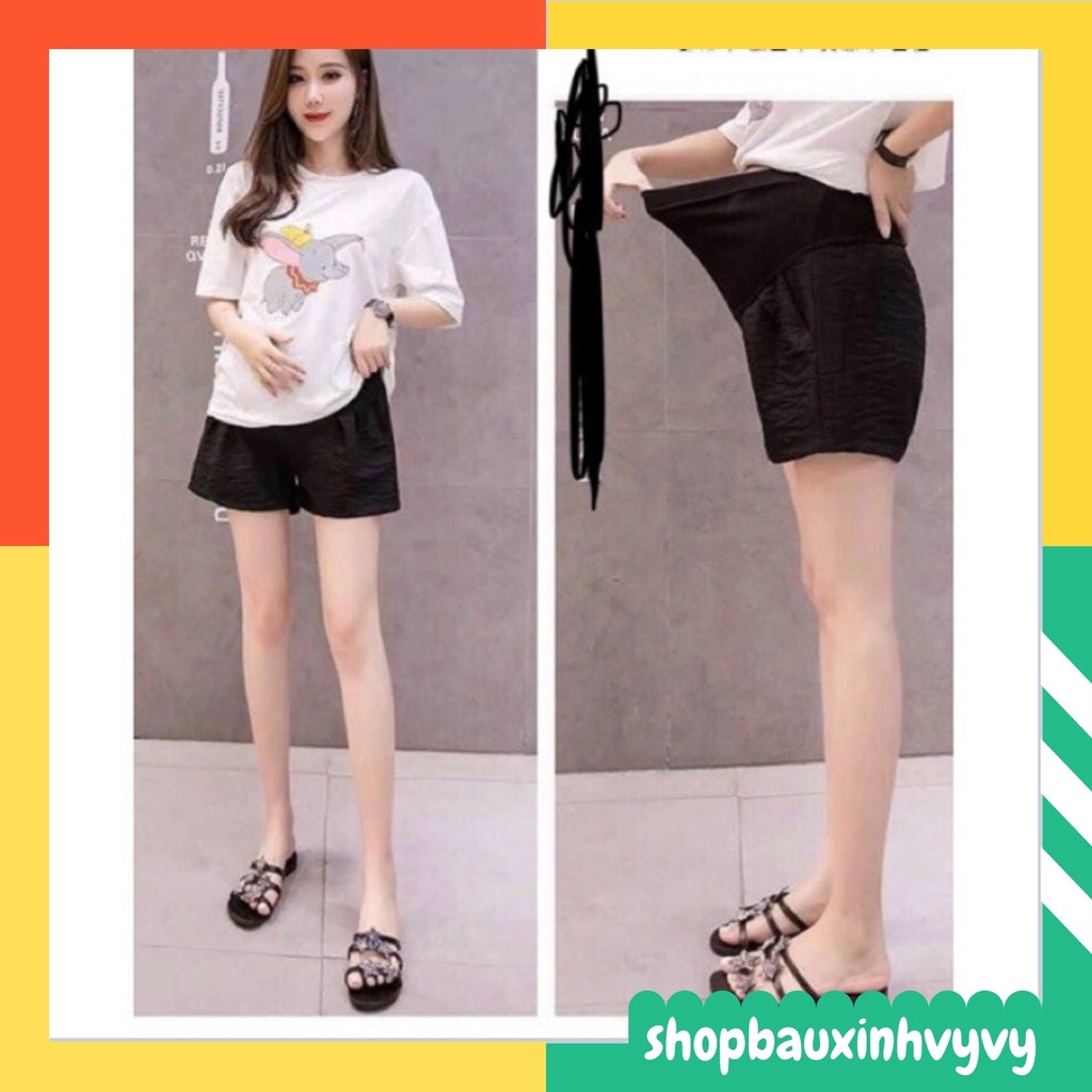 Quần Bầu Sooc Đũi Siêu Mịn Mát, Có Đáp Bụng và Cúc Chỉnh Chun