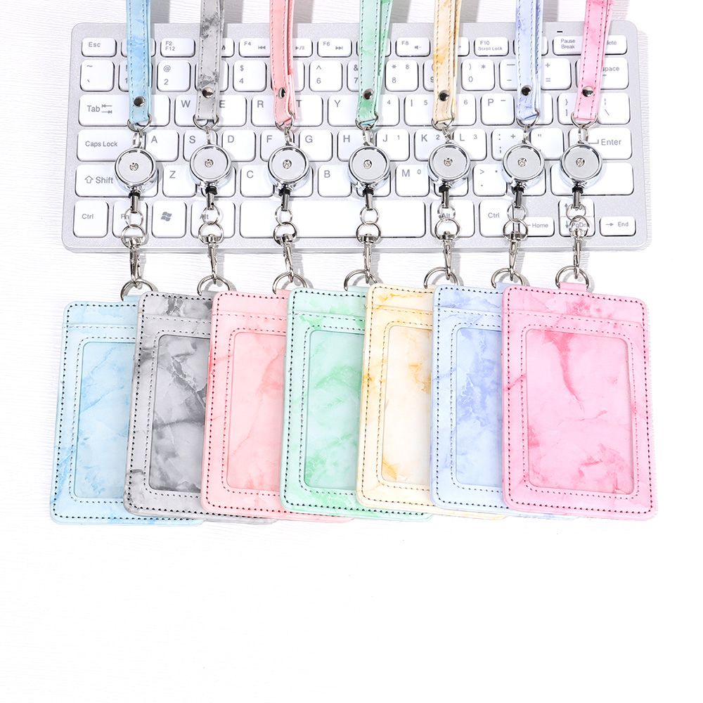 Bao da đựng thẻ ID NORMAN họa tiết cẩm thạch có thể thu vào kèm dây đeo và ngăn đựng thẻ tiện dụng