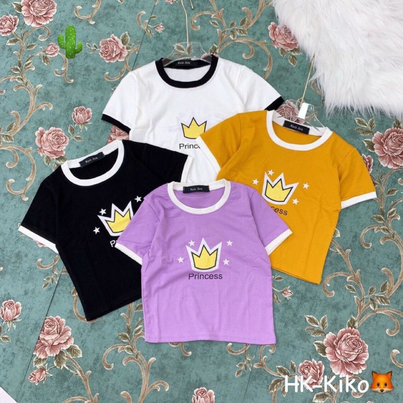 Áo thun kiểu borip in vương miện