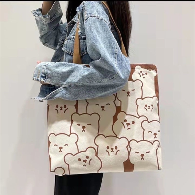 Túi vải đeo vai Hình nhiều Chú Gấu Canvas Nhật Bản