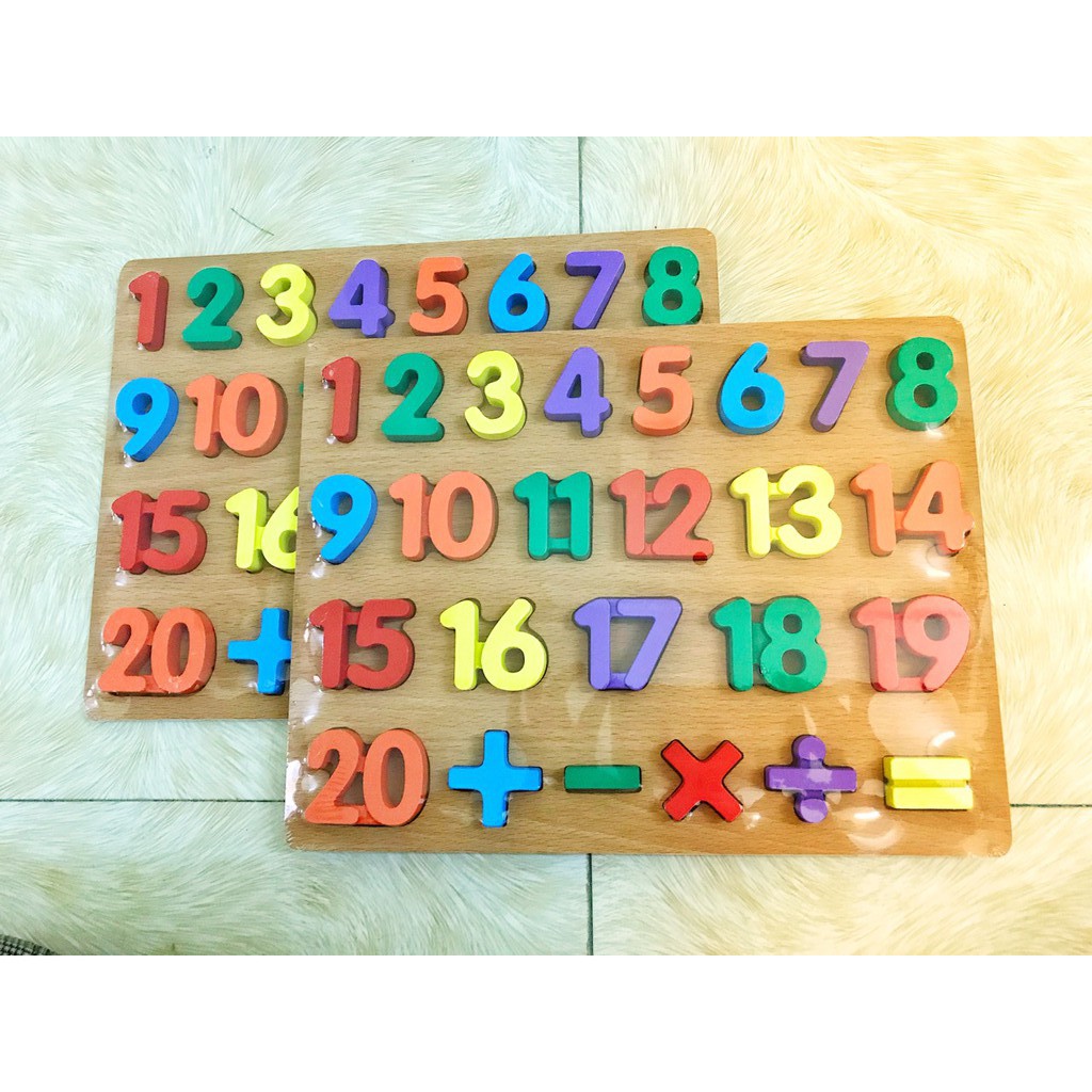 Bảng ghép 20 chữ số và phép tính bằng gỗ ( giúp bé phát triển trí thông minh và tư duy sớm)