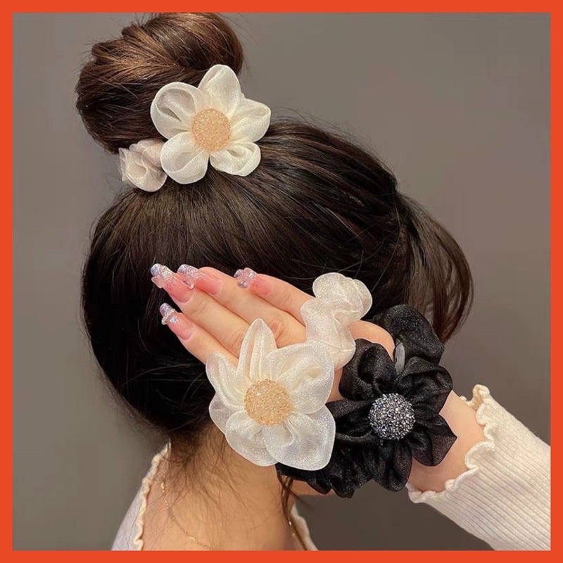 Dây buộc tóc nữ, dây cột tóc chun buộc tóc hoa trà dễ thương thời trang Hàn Quốc