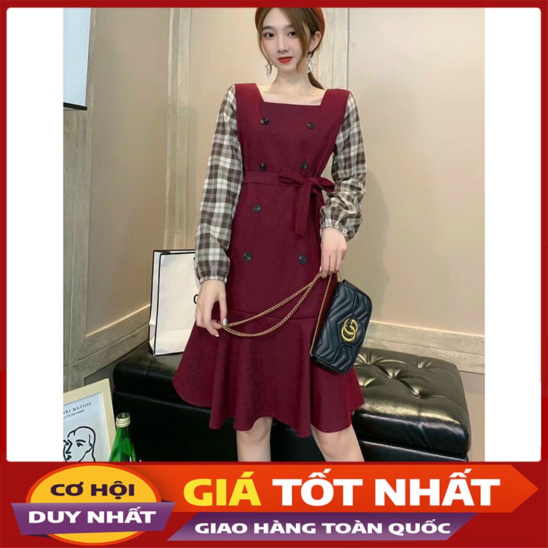 Đầm Nữ Quảng Châu Cổ U Pha Tay Kẻ- Đuôi Cá Cực Quyến Rũ-Violet_Store