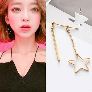Bông Khuyên Tai Dài Hàn Quốc 1 Bên Khung Ngôi Sao, 1 Bên Que Thẳng Lớn Bất Đối Xứng !