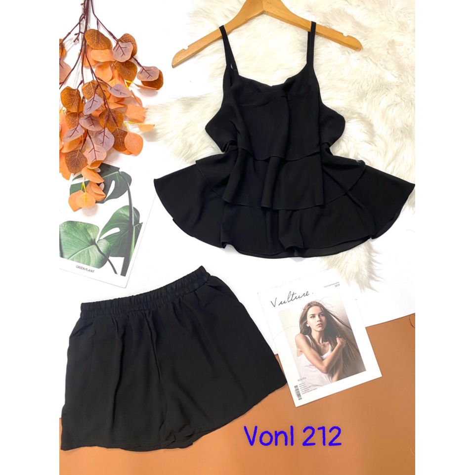 Set đùi áo 2 dây vải voan mặc nhà thời trang