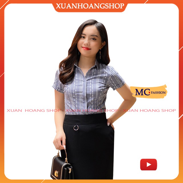 Áo Sơ Mi Nữ Kẻ Đẹp Mc Fashion, Chất Vải Mát, Kiểu Dáng Công Sở, Màu Trắng A671, Đỏ, Xanh Lá, Đen Tím Than