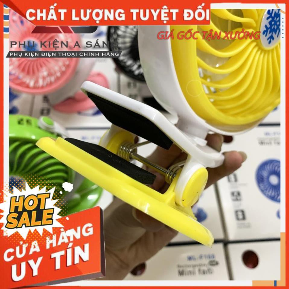 Quạt mini kẹp bàn kẹp xe đẩy F168 xoay 360 độ, 3 tốc độ gió an toàn cho trẻ sạc usb tích điện