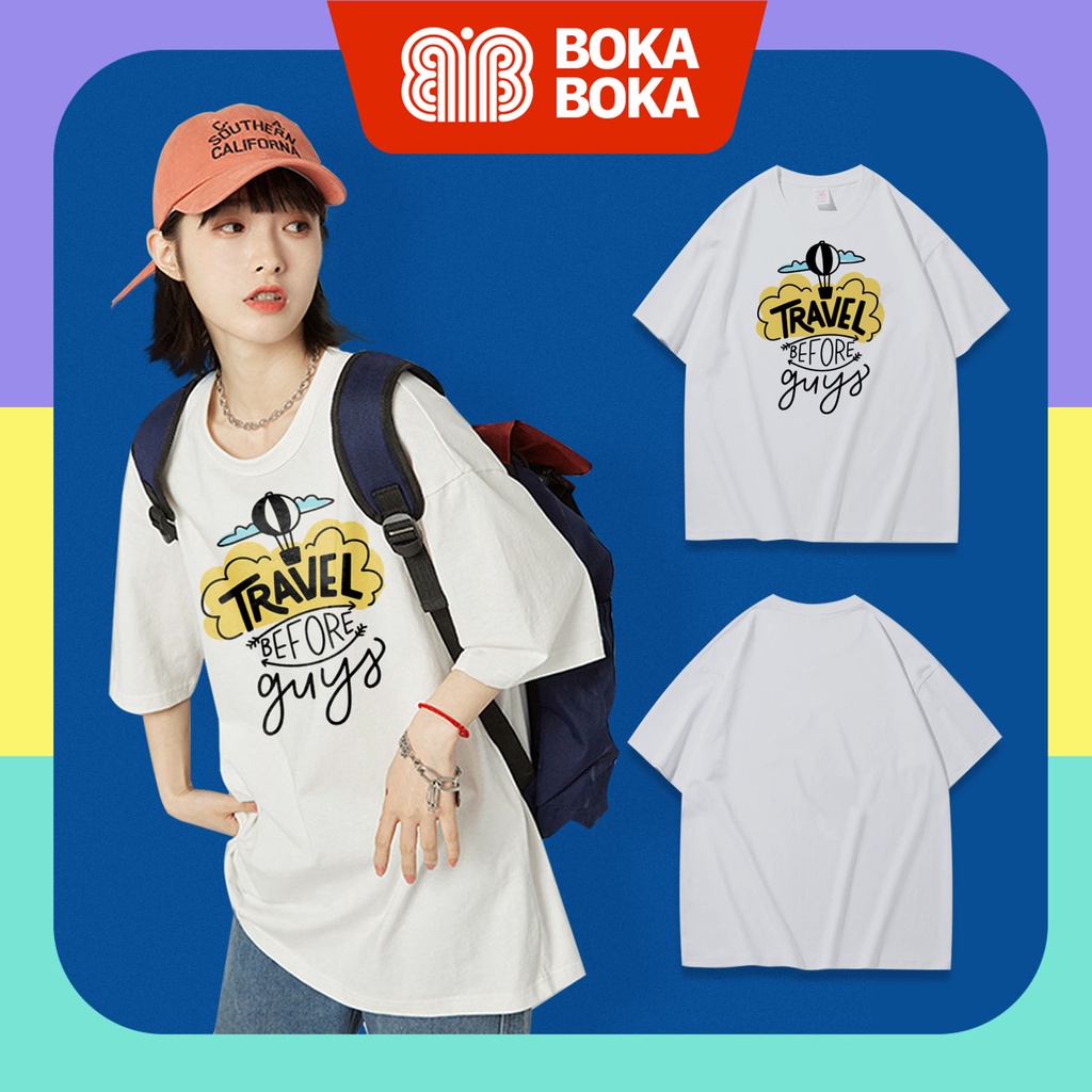 Áo thun nữ tay lỡ freesize phông form rộng Unisex In Slogan Du Lịch