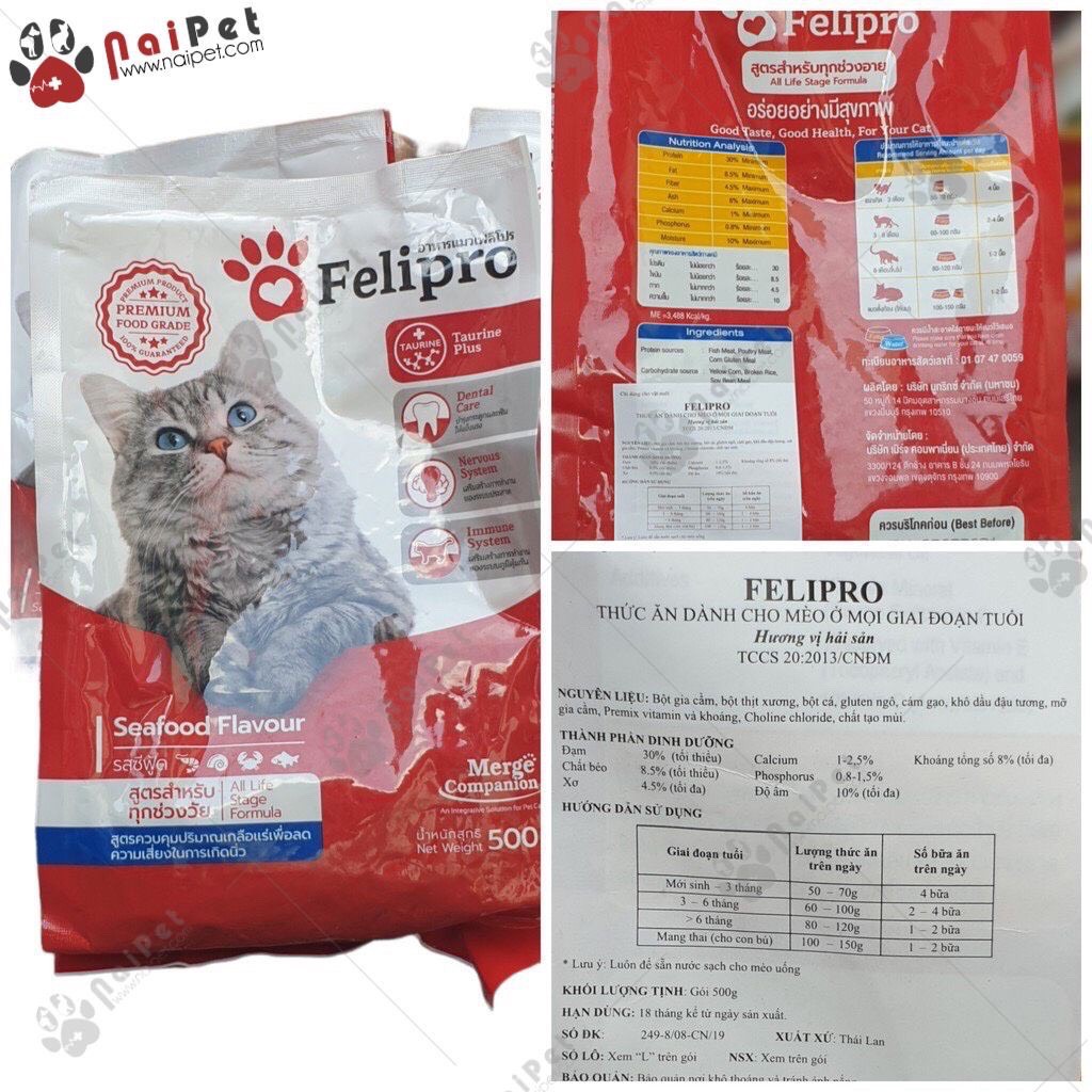 Thức Ăn Hạt Khô Cho Mèo Felipro Thái Lan TSD 500g