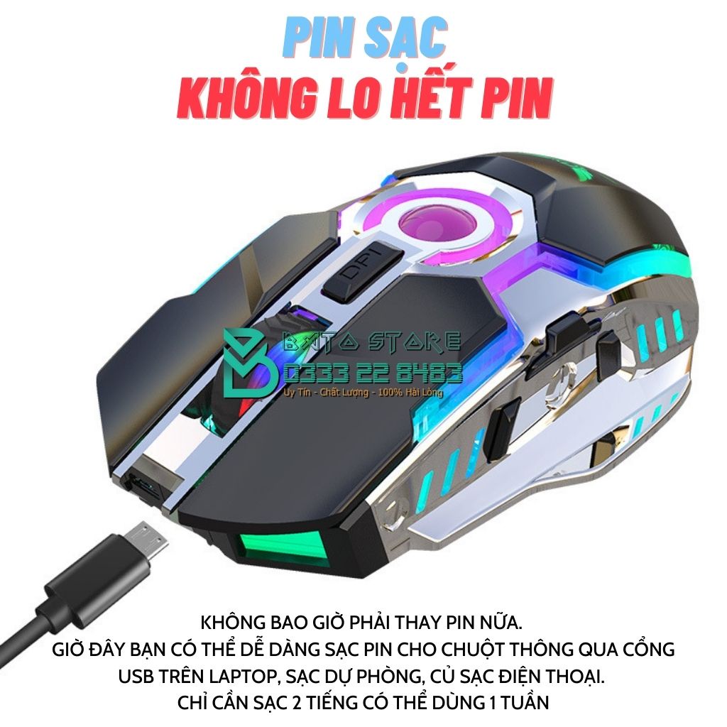 Chuột không dây A5Pro chuột gamming Led đổi màu nhiều hiệu ứng, Pin Sạc, Fullbox, 7 phím gamming - Cực đẹp - Cực Độc