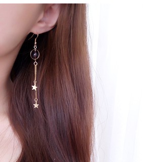 Khuyên Đeo Vành Tai Đính Đá Pha Lê Đỏ Rượu Phong Cách Hàn Nhật Bản